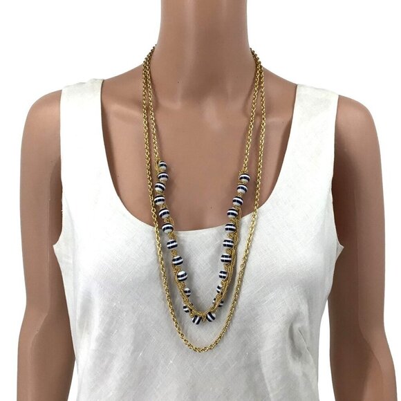 Talbots Necklace Double Strand Gold Tone Chain Stripe Beaded Detail Adjustable L - Picture 1 of 3